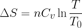 Change in entropy with constant heat and volume formula