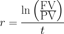 Continuously compounded rate(given future payment,present value and time ) formula
