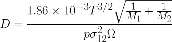 Diffusion coefficient for gaseous mixture (Chapman-Enskog theory) formula