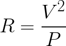 Electrical resistance by Joule's law (given electric power and voltage) formula