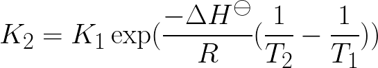 Equilibrium constant (Given temperature and enthalpy change, Van 't Hoff equation) formula