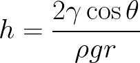 Height of a liquid column (Capillary action) formula
