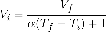 Initial volume (given volumetric thermal expansion coefficient,final volume,temperature) formula