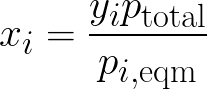Mole fraction of a component in solution by Raoult's law and Dalton's law formula