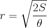 Radius of circular sector (given area and angle) formula