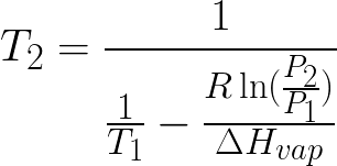 Temperature of tnterest (Given vapor pressure and molar enthalpy of vaporization) (The Clausius-Clapeyron equation) formula