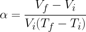 Volumetric thermal expansion coefficient (given volume and temperature) formula